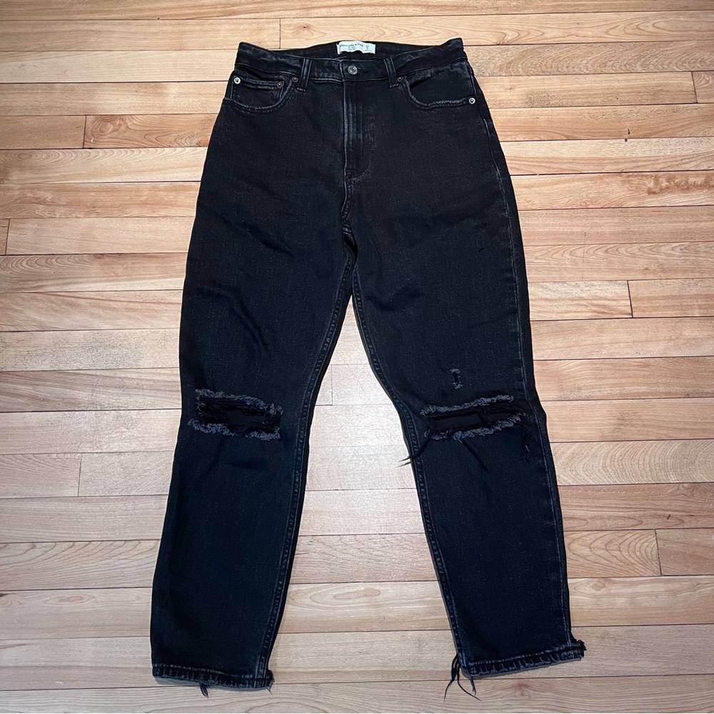 🍊A&F | mom | Curve Love | high rise jean | distressed black Abercrombie & Fitch